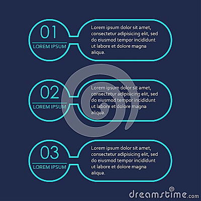 Infographics outline template with 3 steps, options or levels. Chart, scheme, diagram or menu concept. Strategy and workflow desig Vector Illustration